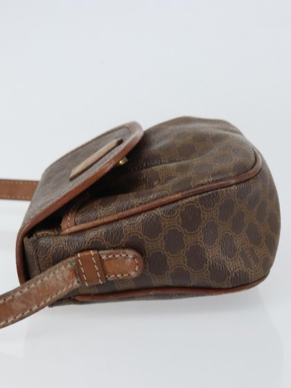 Authentic CELINE Macadam Canvas Shoulder Bag PVC Leather Brown Gold - Picture 11 of 16